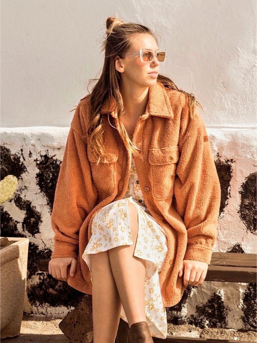 Roxy Switch Up Sherpa Shacket Teddy Jacket Orange Large